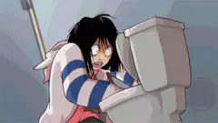 anime girl vomiting rainbow into toilet