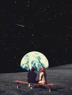 Couple watching meteor over Earth