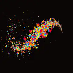 Colorful pixel particles swirl