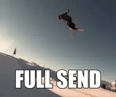Snowboarder doing a flip with text FULL SEND