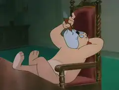 Tom smoking a cigar with dollar sign smoke