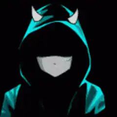 glitchy hooded figure with horns
