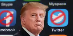 Donald Trump with banned social media logos