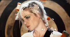 Woman exploding into pills and bottles