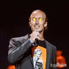 Man with star eyes on stage