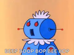 Blue robot beep boop bop bee bop