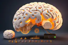 3D brain with glowing internal components