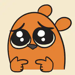 Sad orange bear pointing at itself