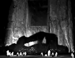 Shadow puppet dog with candles