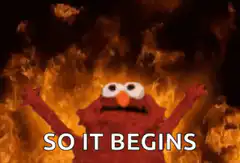 Elmo in flames with text