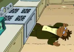 Moe Szyslak lying on kitchen floor