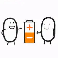 Two characters holding a battery