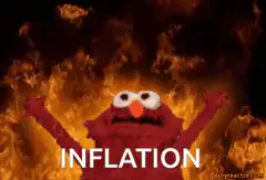 Elmo surrounded by fire with text INFLATION