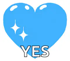 Blue heart with sparkles and YES text