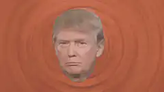 Donald Trump head spinning rainbow background