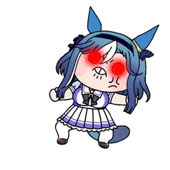 Blue horse girl with glowing red eyes