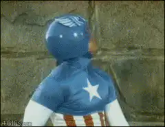 Captain America jumps over wall with motorcycle