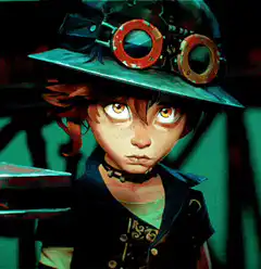 Steampunk boy with glowing eyes