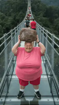 Woman drops rock on glass bridge