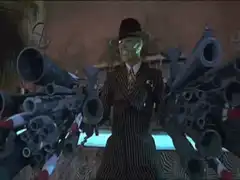 The Mask fires machine guns