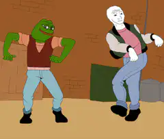 Pepe and the bald man dancing