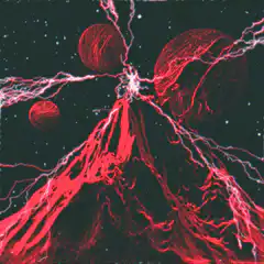 Red lightning erupting from a mountain