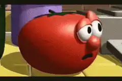 Tomato from VeggieTales looking confused