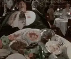 Man covered in food falls over