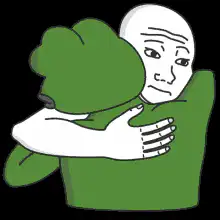 Bald man hugging a green blob