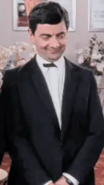 Mr. Bean smug smile and hand gesture