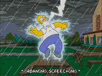 Homer Simpson getting electrocuted in the rain