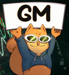 Cat holding GM sign with stock chart