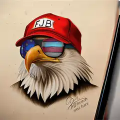 Bald eagle with FJB hat and trans flag sunglasses