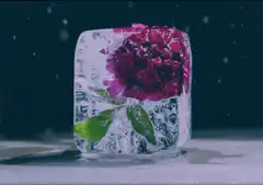 Ice cube with flower melting