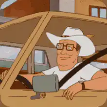 Bob Belcher driving with a smug smile