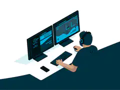 Person working at dual monitor computer
