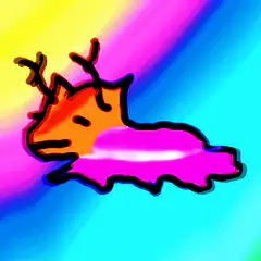 orange deer lying on pink blob