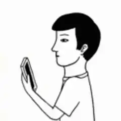 Man covers mouth while looking at phone