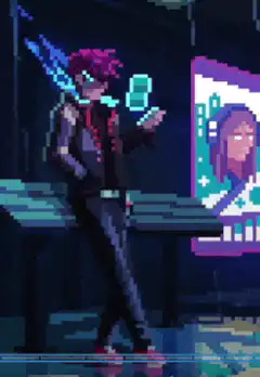 Pixel Art Character with Hologram