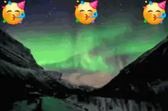 Party emojis over northern lights