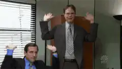 Dwight and Michael waving hands