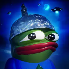 Pepe the Frog wearing tinfoil hat with UFOs