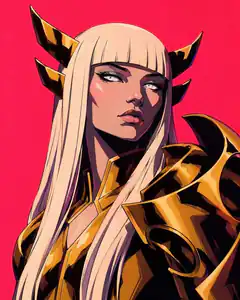 Blonde woman with golden horns and armor