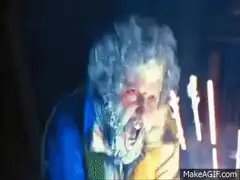 Skeleton blows out candles and burns