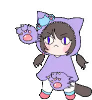 chibi cat girl waving paw