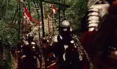 Samurai army marching through forest