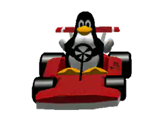 Tux the Penguin Racing in a Go-Kart