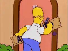Homer Simpson hangs abandoned sign