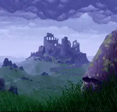 Rainy Castle Ruins Landscape