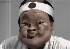 Asian man with puffed cheeks